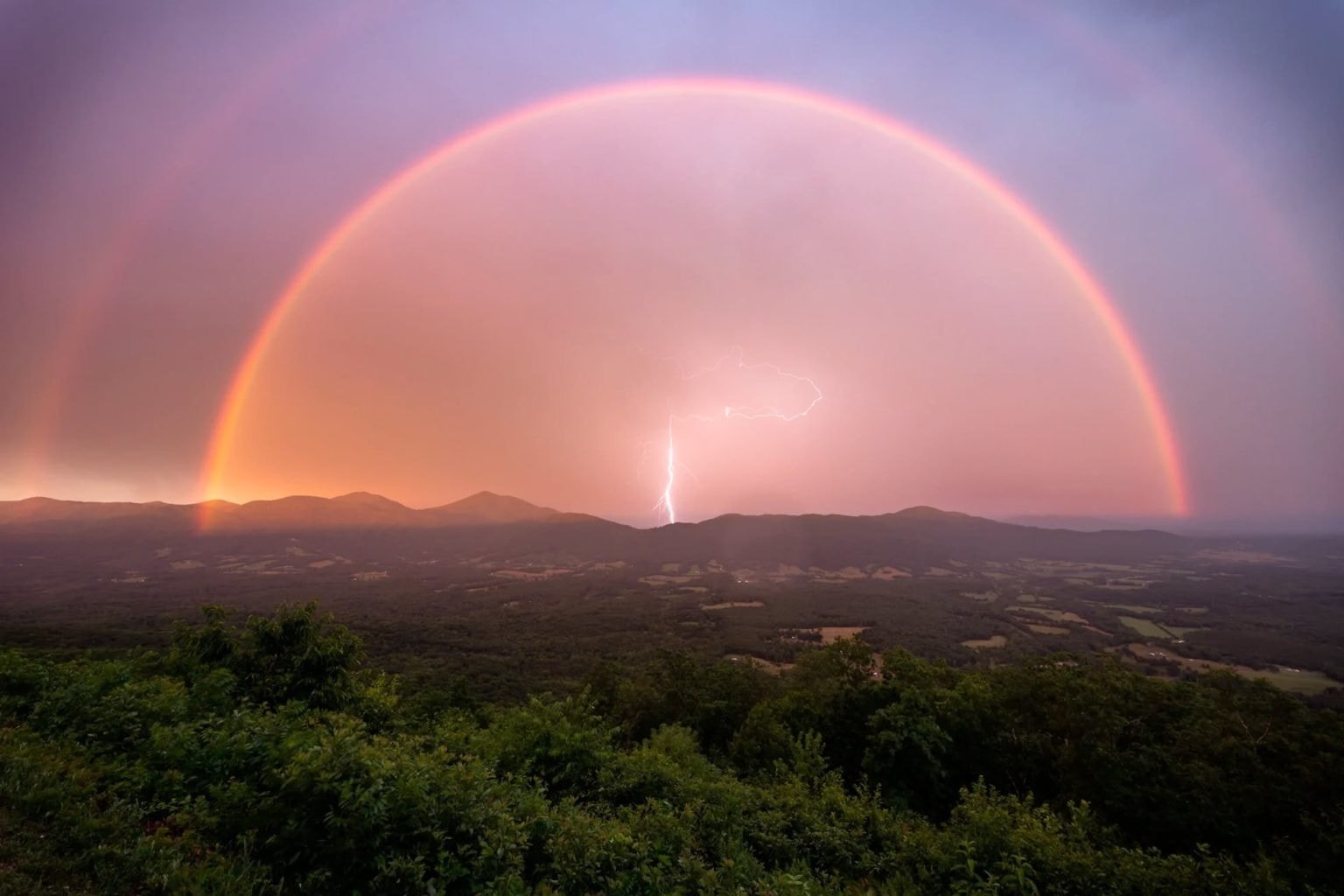 Lightning Bolt Under a Double Rainbow