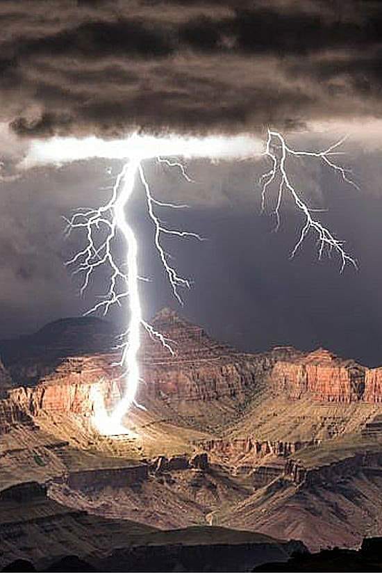 lightning bolts striking the Grand Canyon