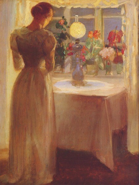 Young Girl Before a Lit Lamp