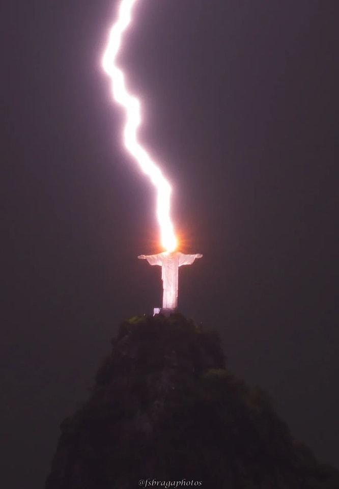 Lightning strikes over Christ the Redeemer of Rio de Janeiro