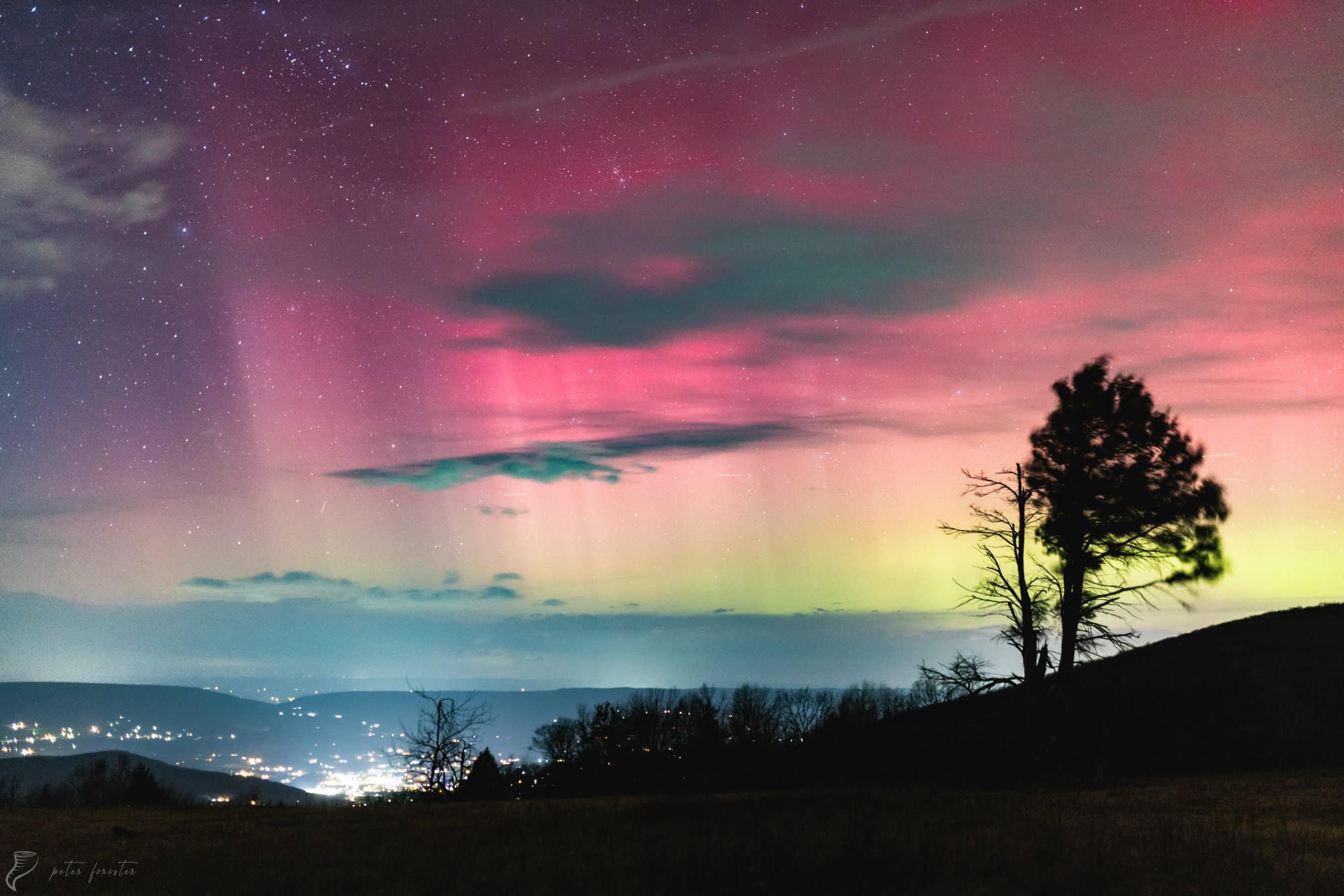 Aurora over Shenandoah National Park in Virginia