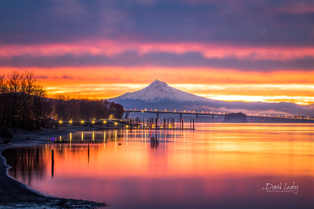 sunrise reflected on the Columbia River