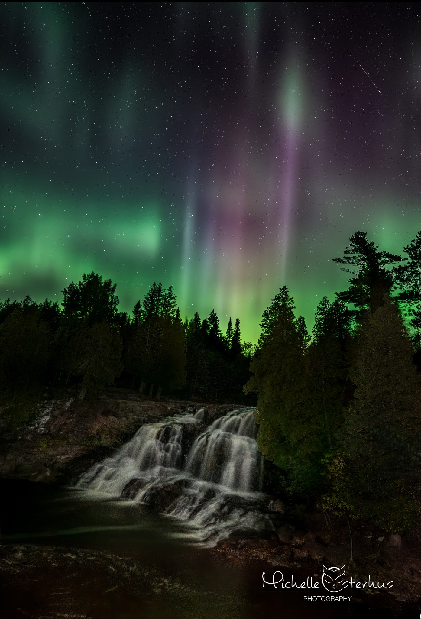 Northern Lights over Gooseberry Falls State Park in MN