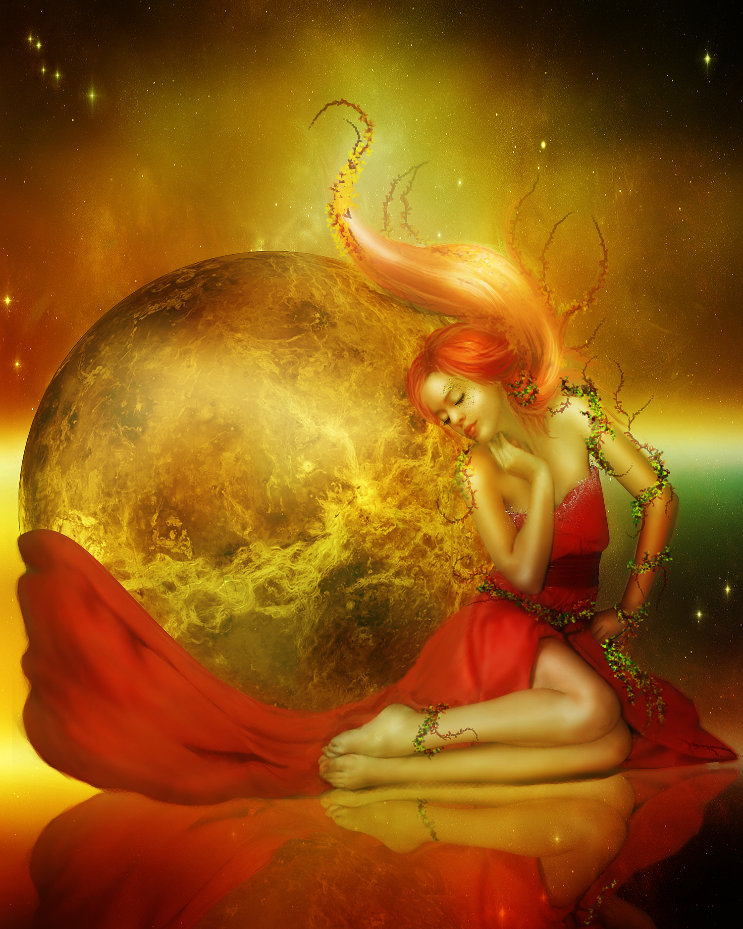 Venus, ruler of the feminine archetype, in colorful Leo