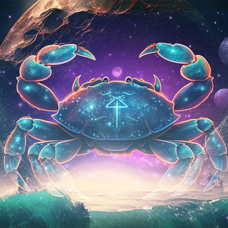 the Moon, ruler of our unconscious responses, in Cancer the Crab