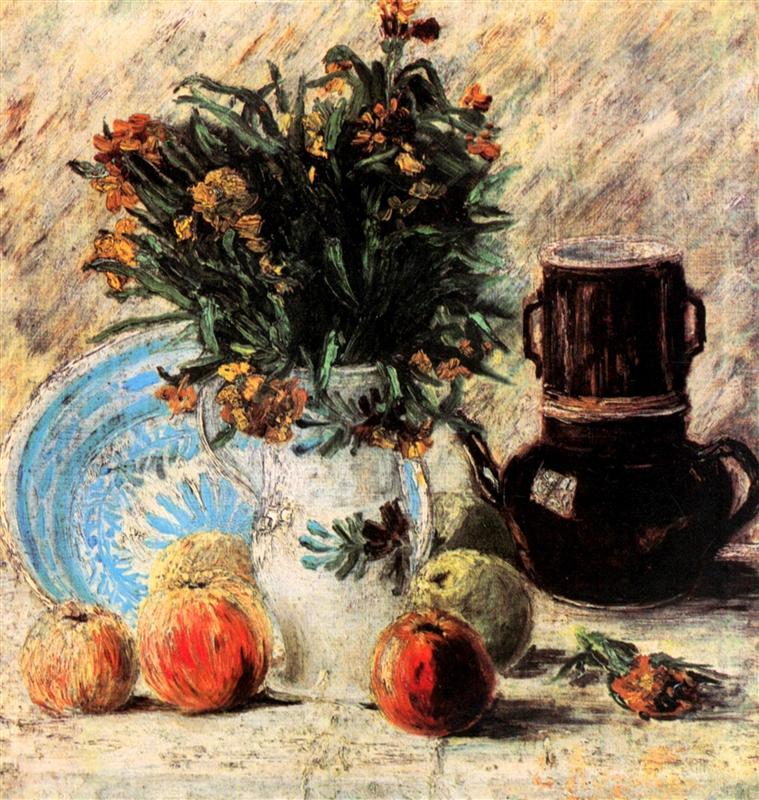 Vase with Flowers, Coffeepot and Fruit