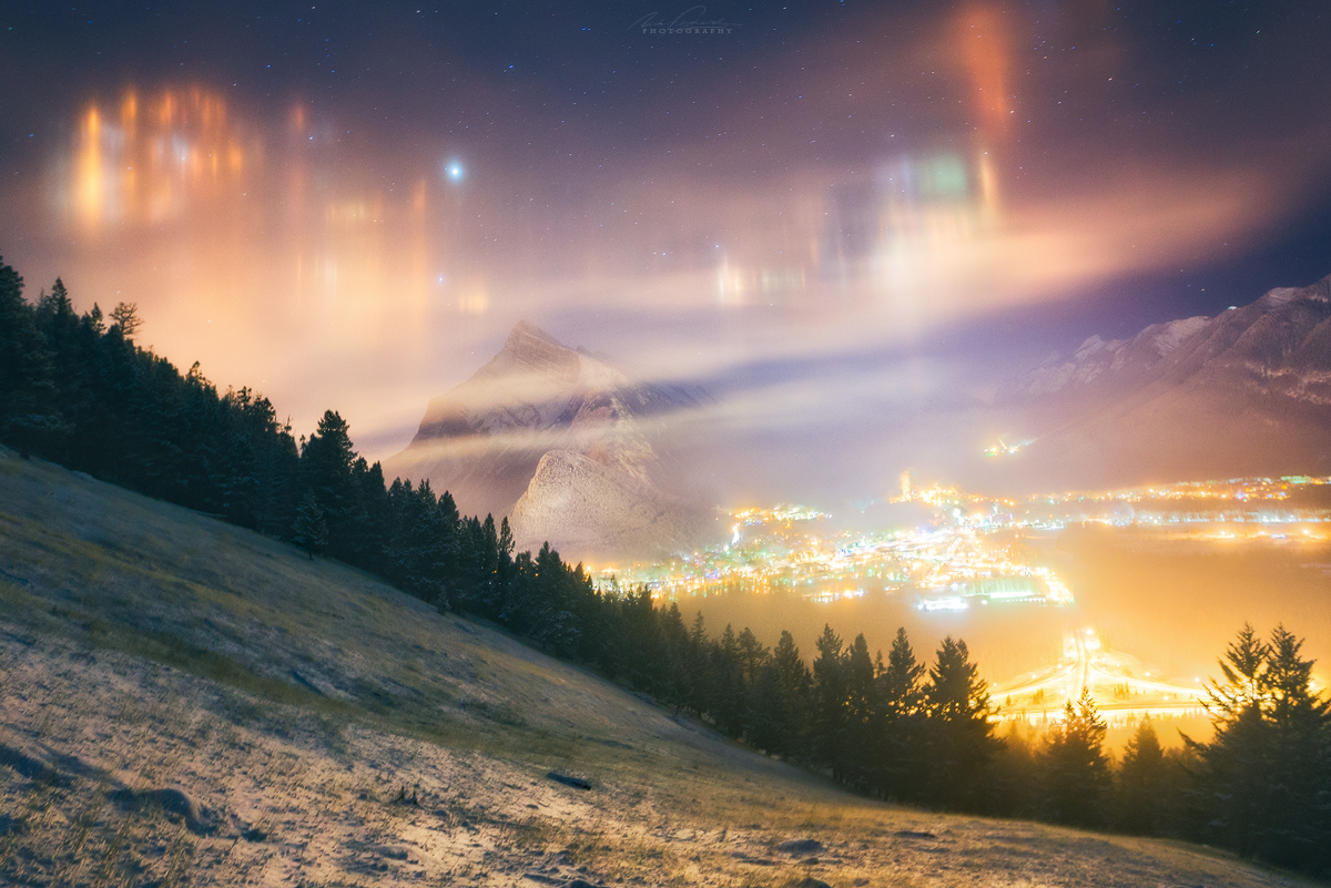 City of Light in the Sky above Mt Rundle