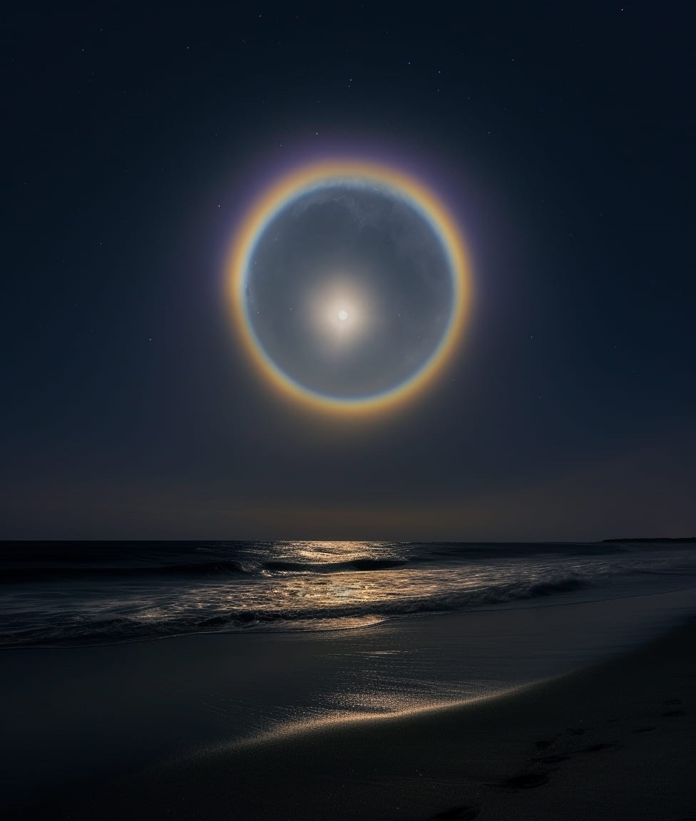 Unbelievable Moon Halo over the Ocean