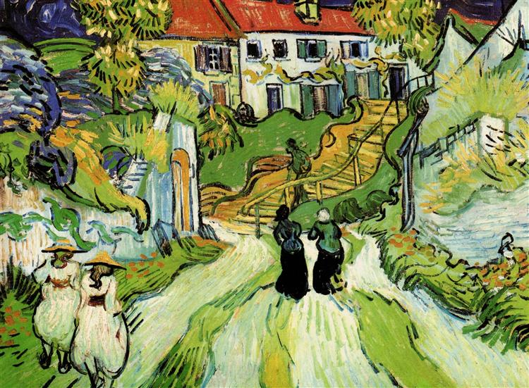 Village Street and Steps in Auvers with Figures