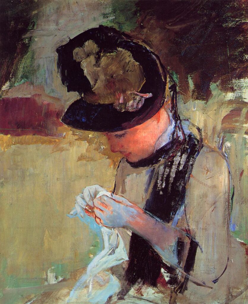 Young Woman Sewing in the garden