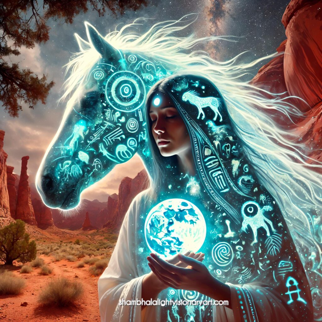 The Priestess, riding her Star Horse from Sirius