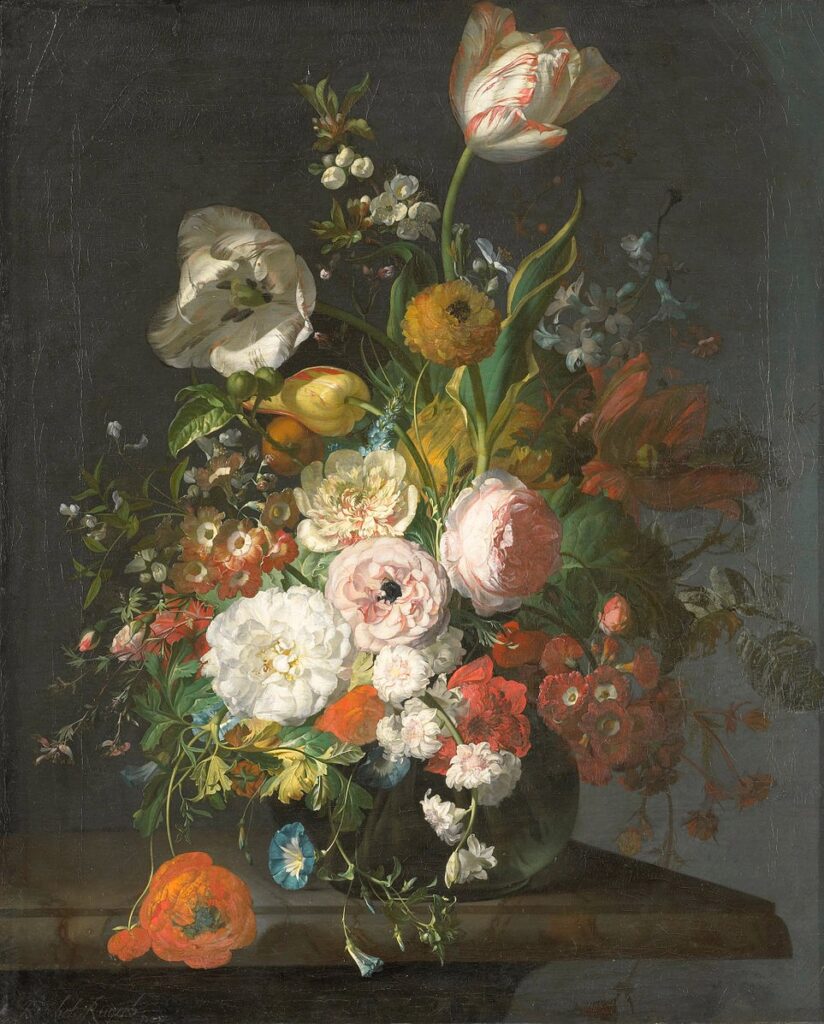 Tulips and Other Flowers in a Glass Vase