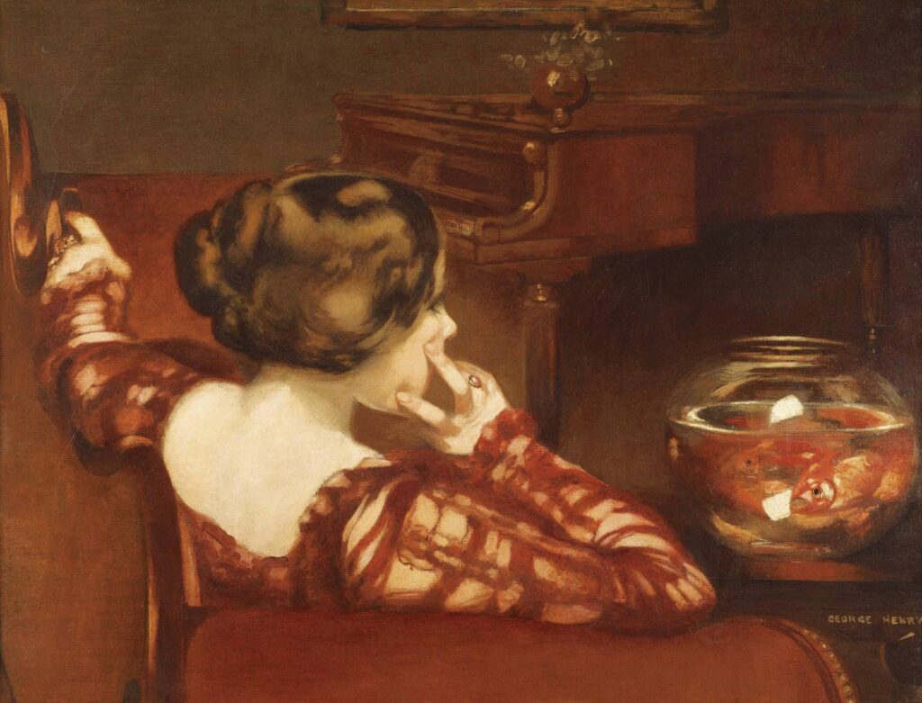 A Girl Seated by a Bowl of Goldfish