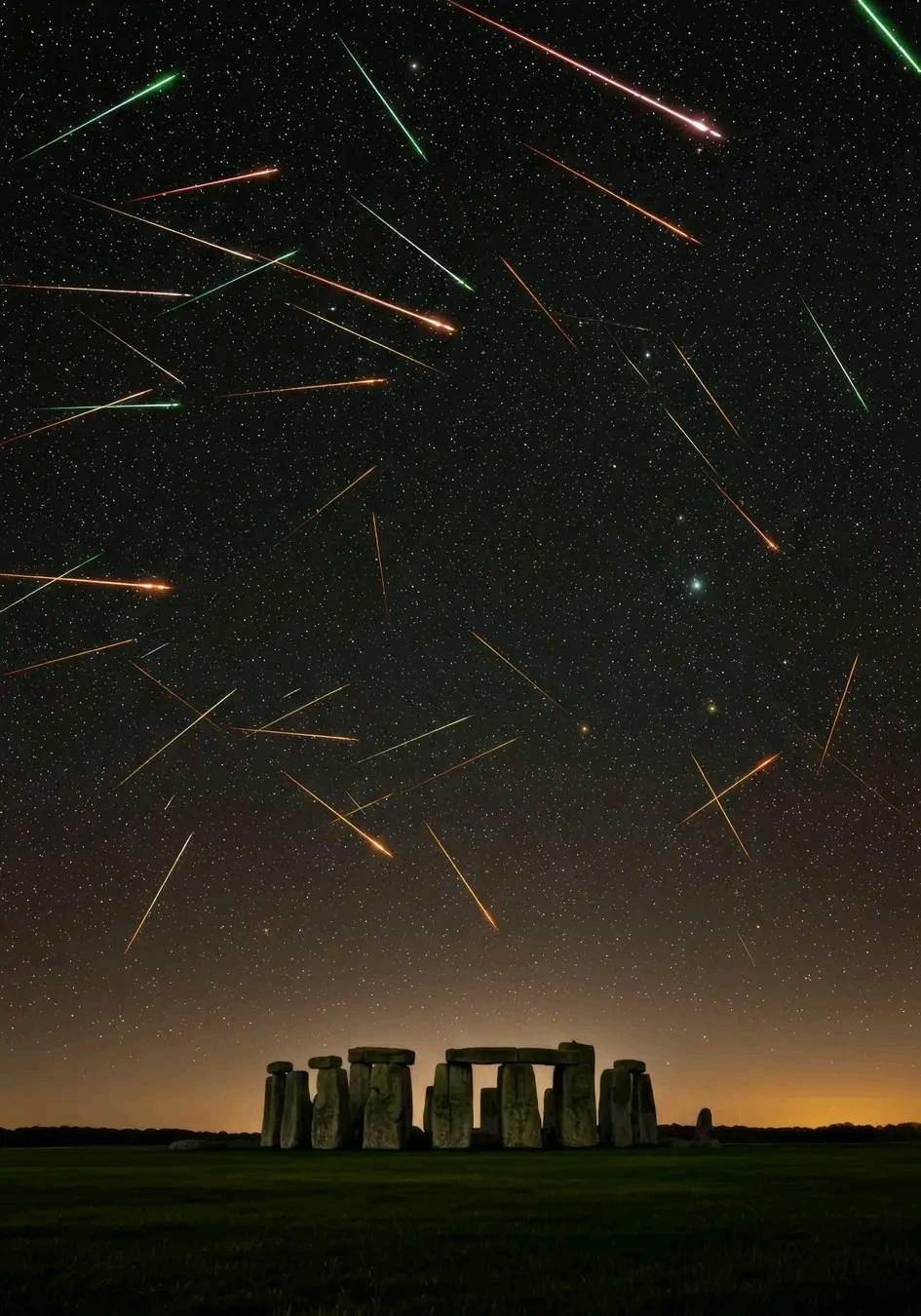 Perseid Meteor shower at peak captured over Stonehenge