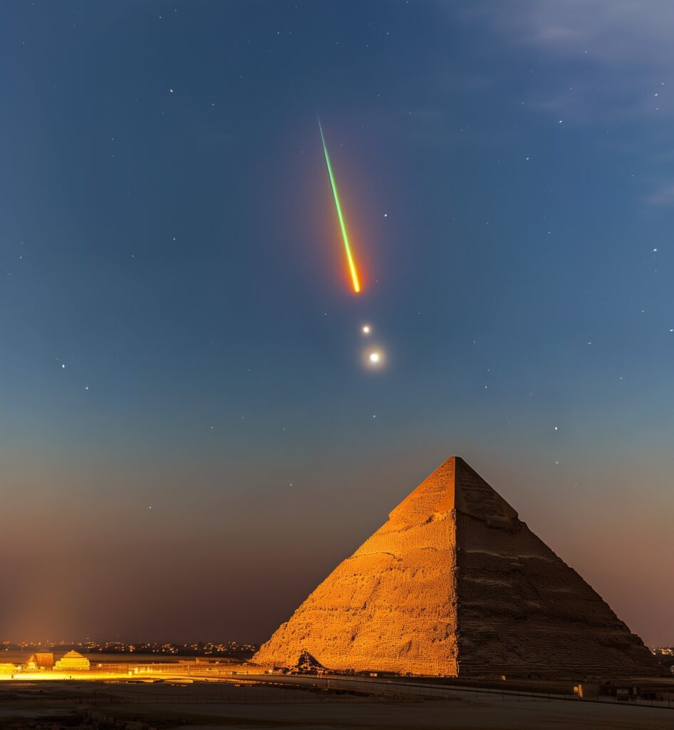 Perseid meteor streaked across the sky over the Great Pyramid of Giza