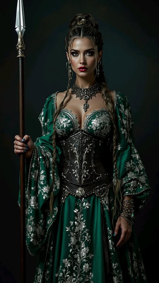 She stood with the spear in her hand
