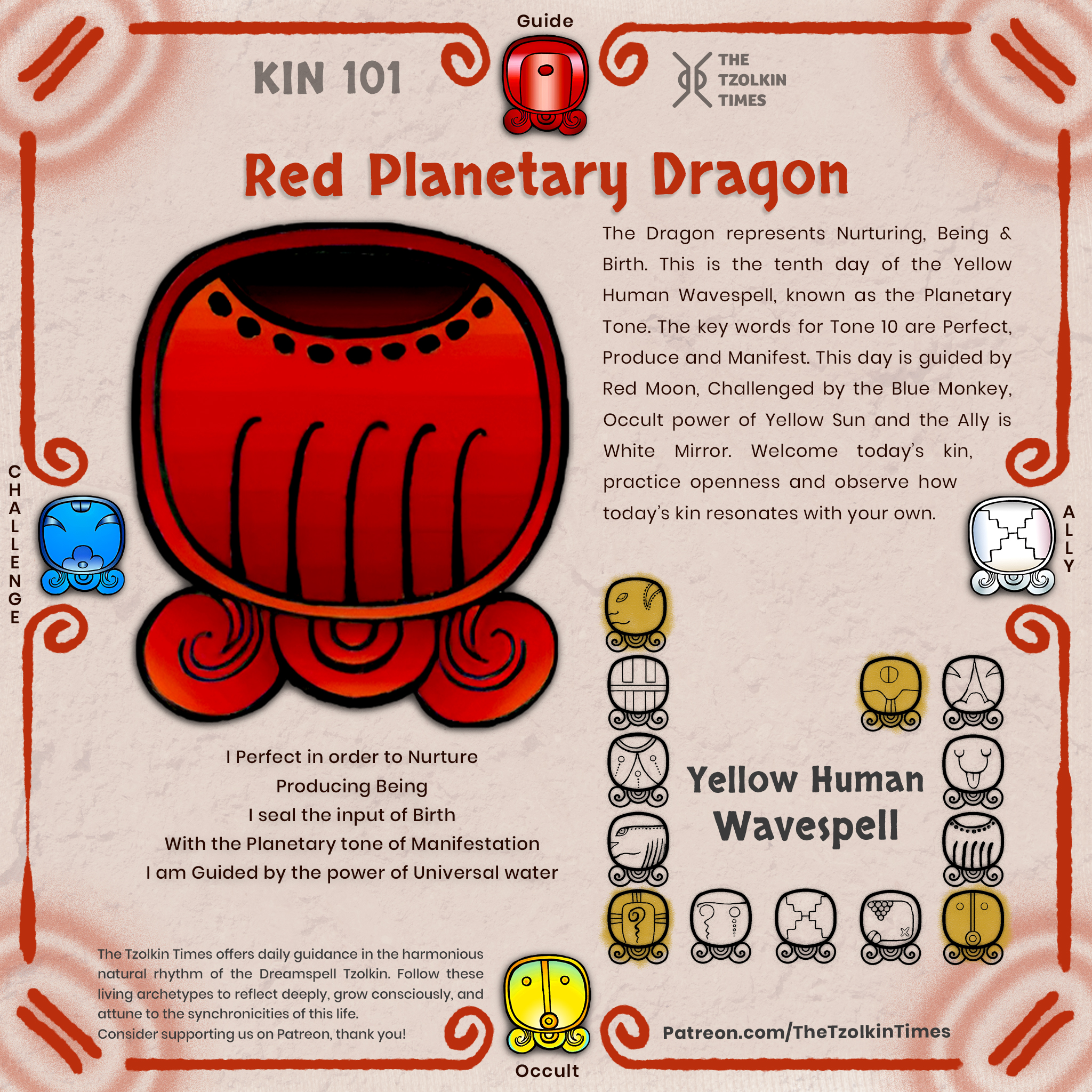 Kin 101 ~ Red Planetary Dragon