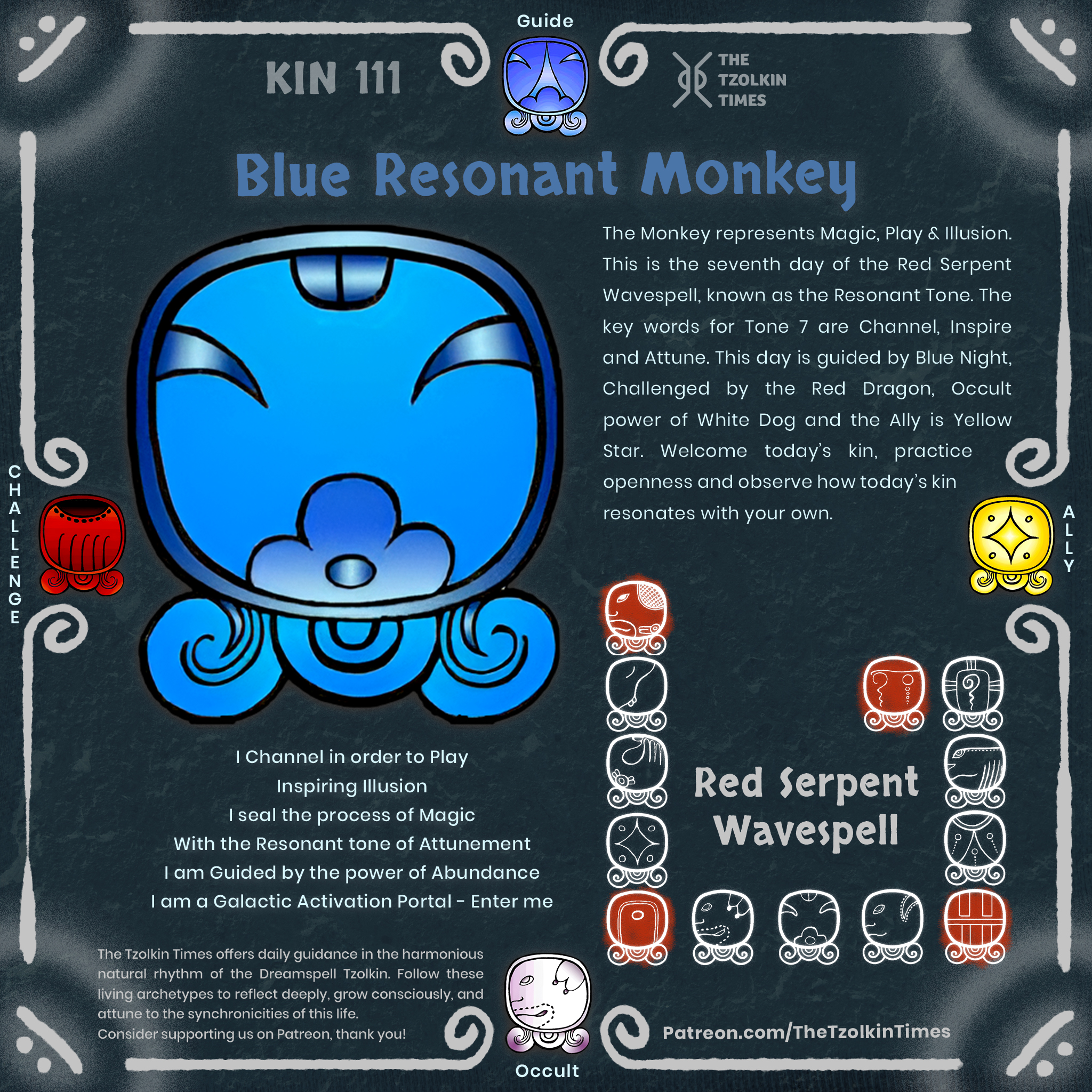 Kin 111 ~ Blue Resonant Monkey