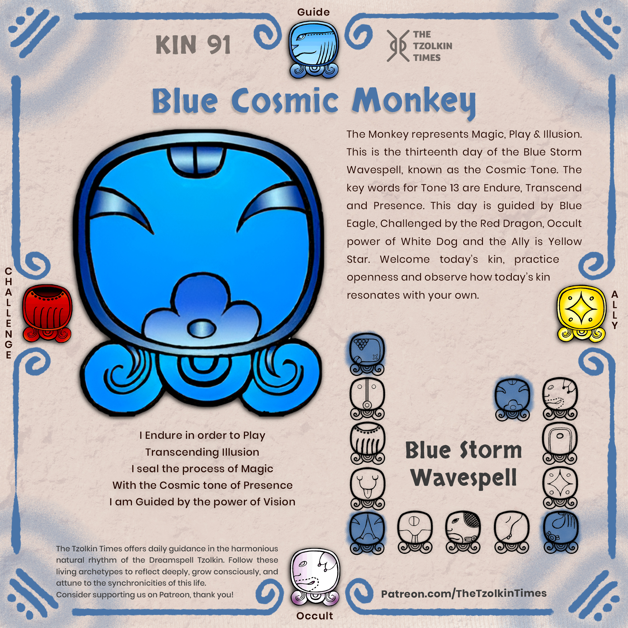 Kin 91 ~ Blue Cosmic Monkey