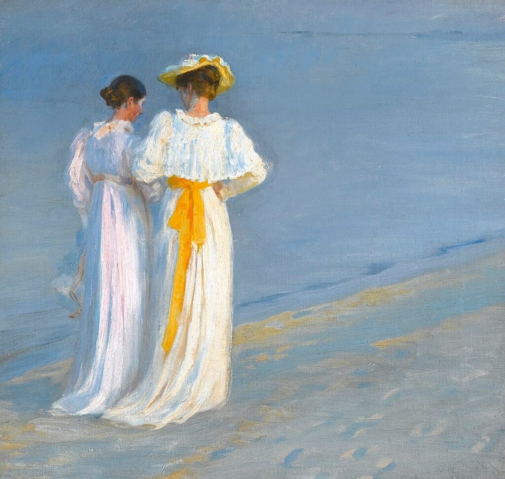 Marie Krøyer and Anna Ancher on the Beach at Skagen