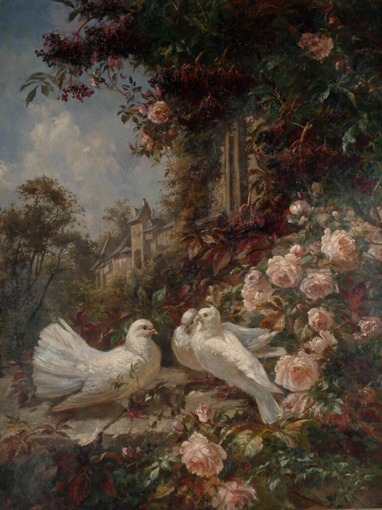 Study of doves and roses