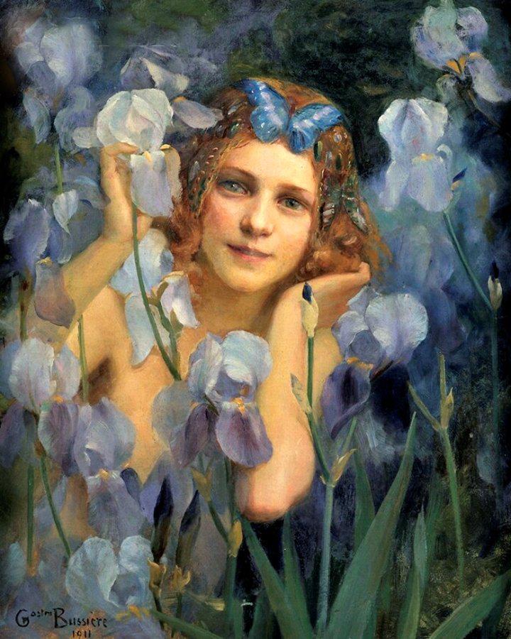 Wood Nymph Among Irises
