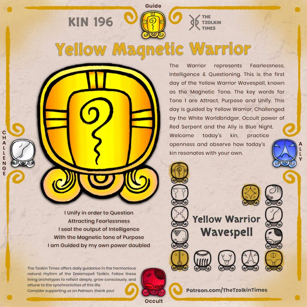 Kin 196 ~ Yellow Magnetic Warrior