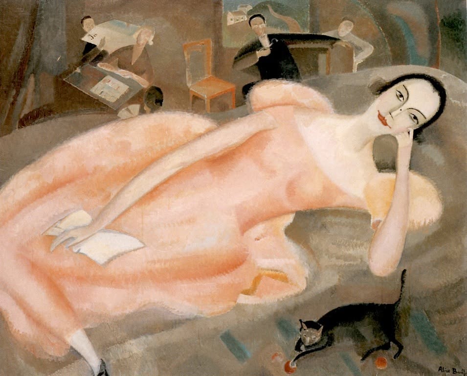 Reclining woman with cat