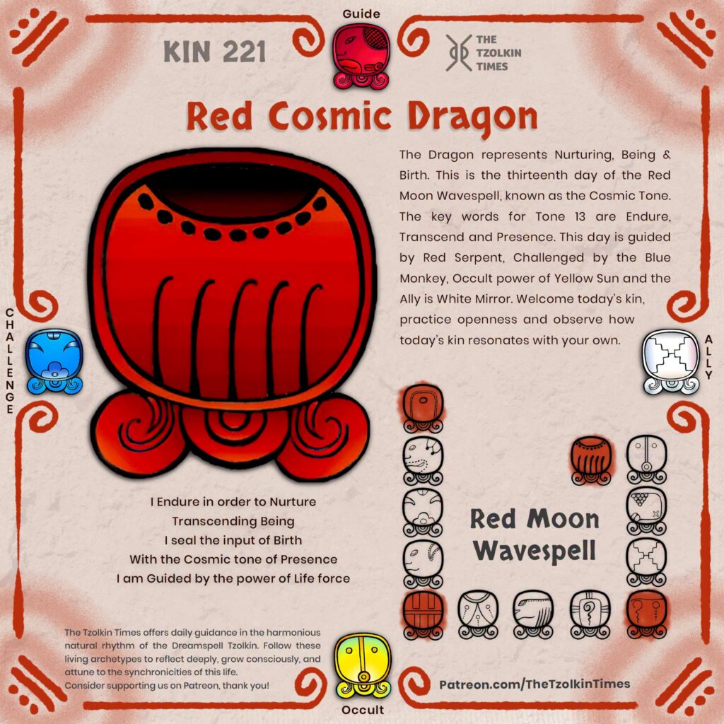 Kin 221 ~ Red Cosmic Dragon