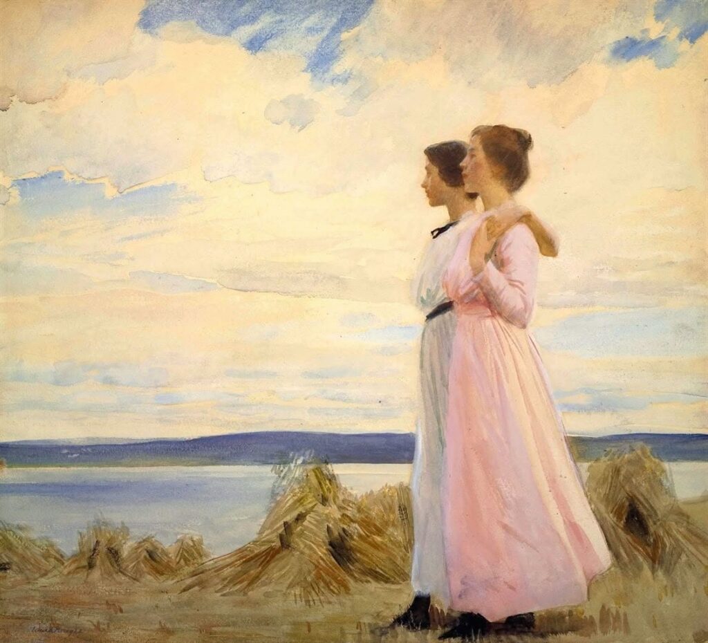 Two Young Girls Walking on the Coast