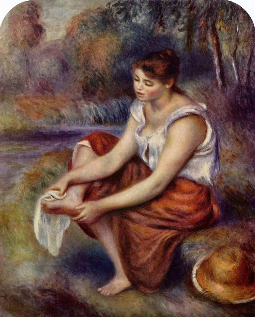 Girl drying her feet