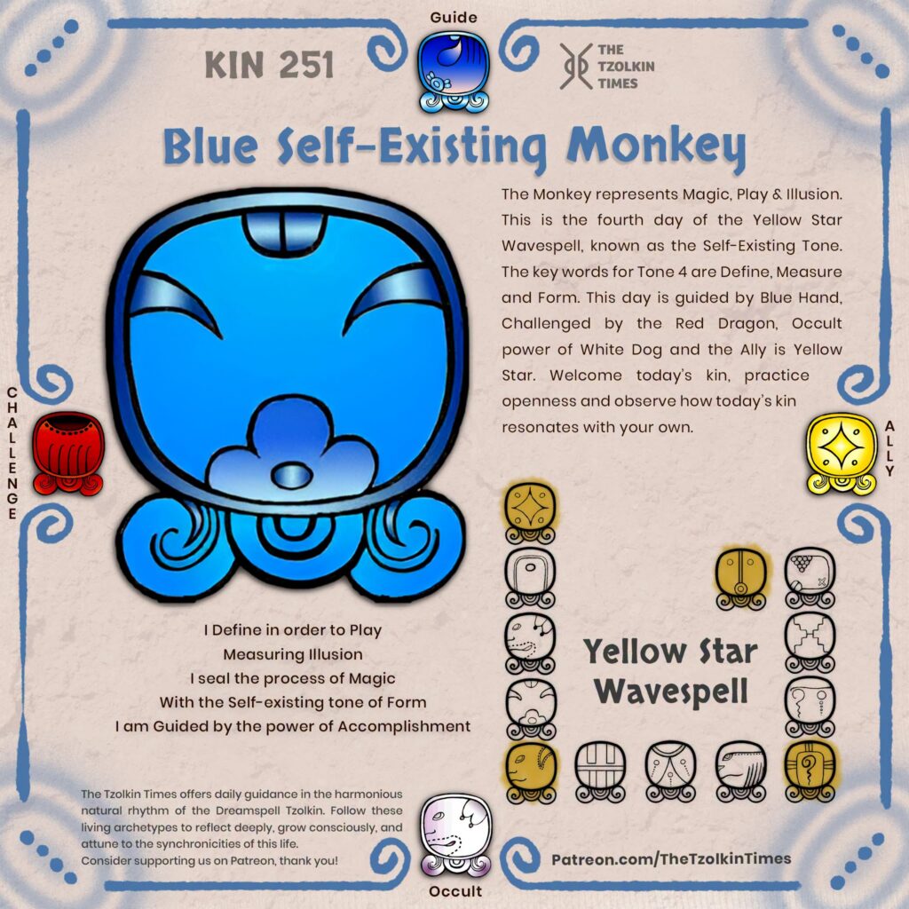Kin 251 ~ Blue Self Existing Monkey
