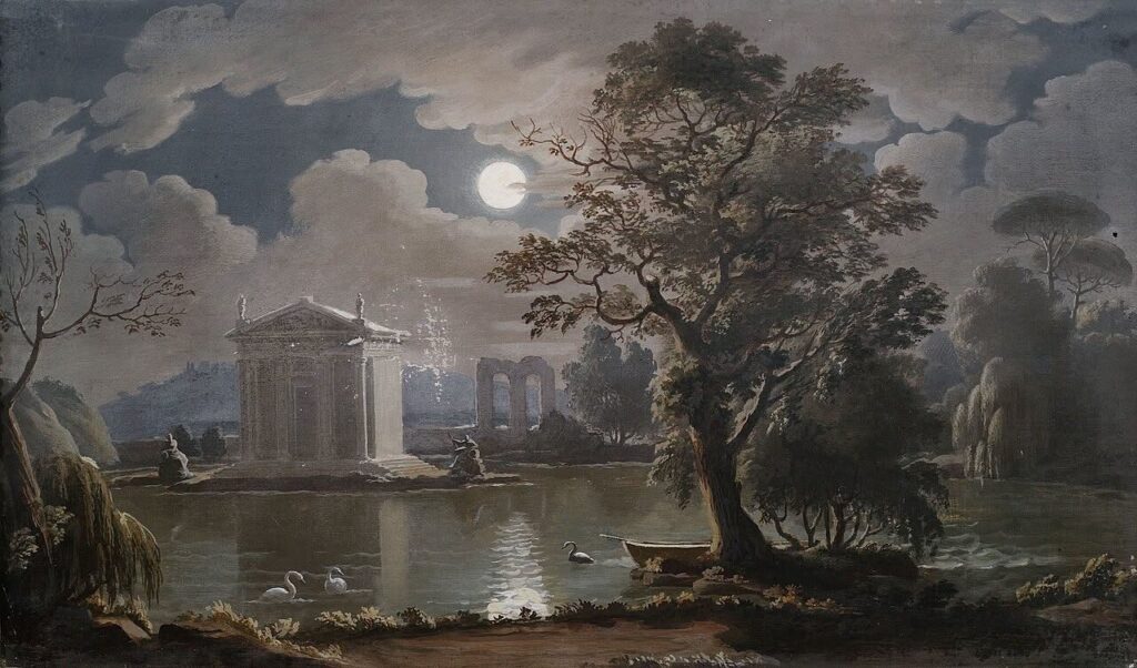 Southern landscape idyllic by moonlight
