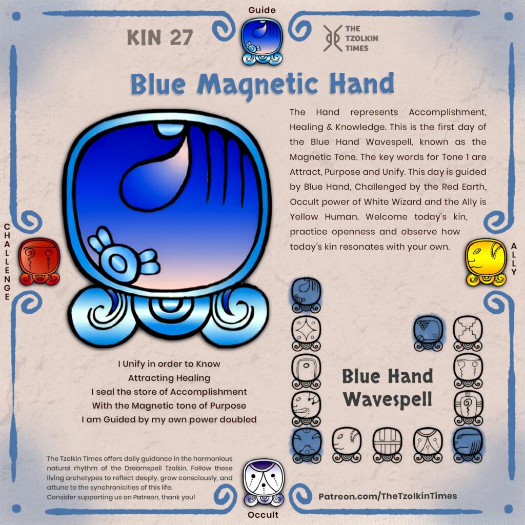 Kin 27 ~ Blue Magnetic Hand